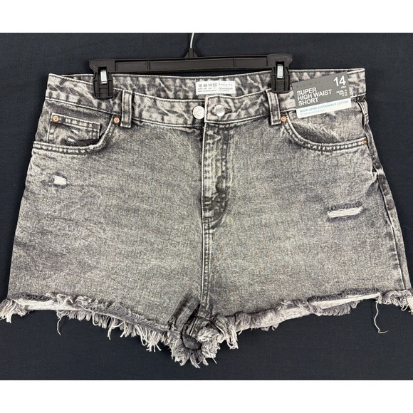 Primark Pants - Primark Women Gray Super High Waist Denim Jeans Short 14 Distressed Cutoffs NWT
